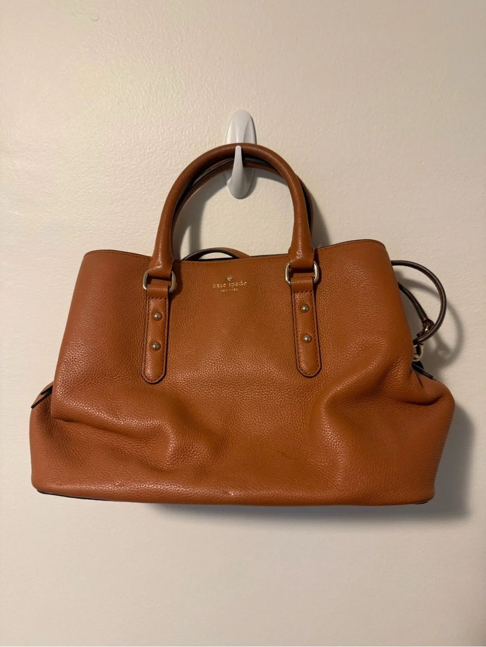 kate spade tan brown pebbled leather satchel GUC